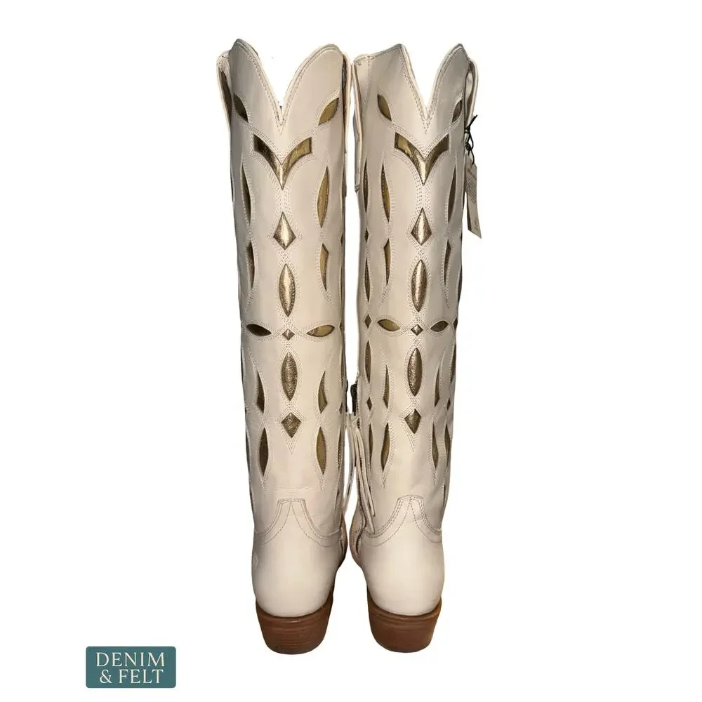 NEW Ariat Saylor StretchFit Western Boot Ivory Cutout Leather Tall Rodeo Cowgirl